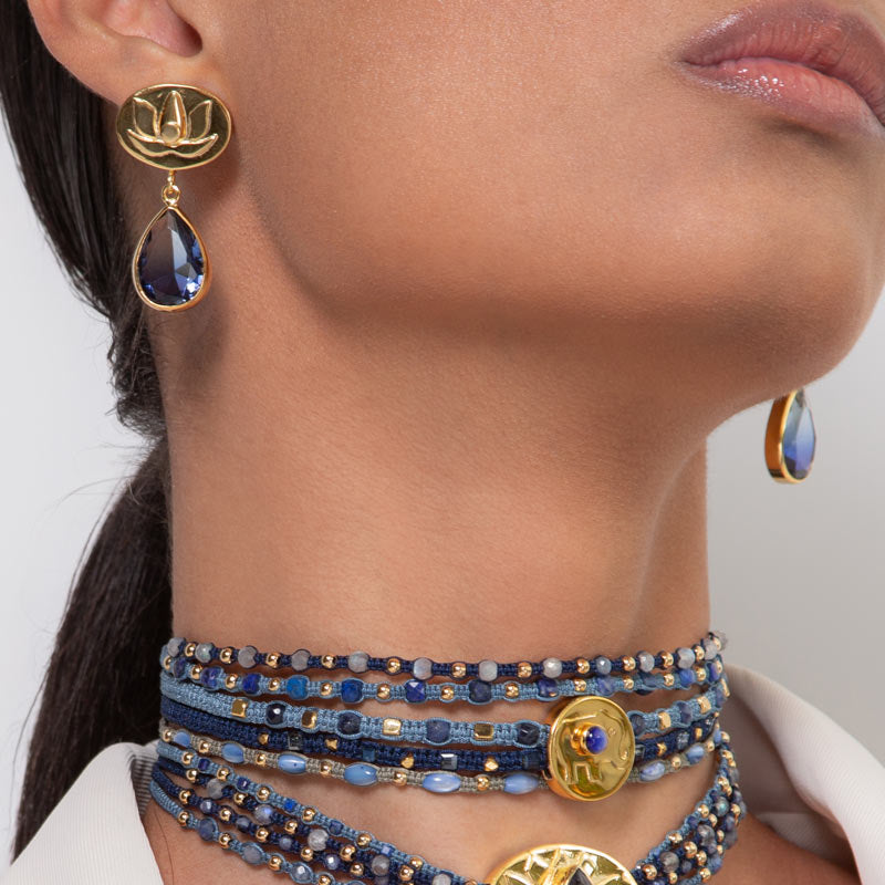 Blue Lotus Flower Drop Earrings