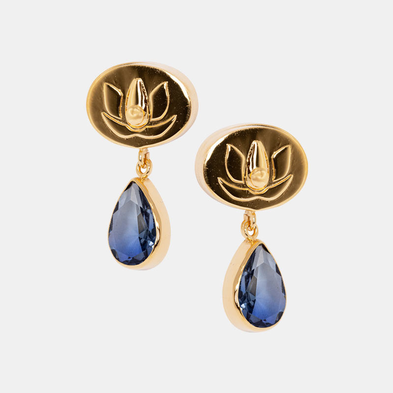 Blue Lotus Flower Drop Earrings