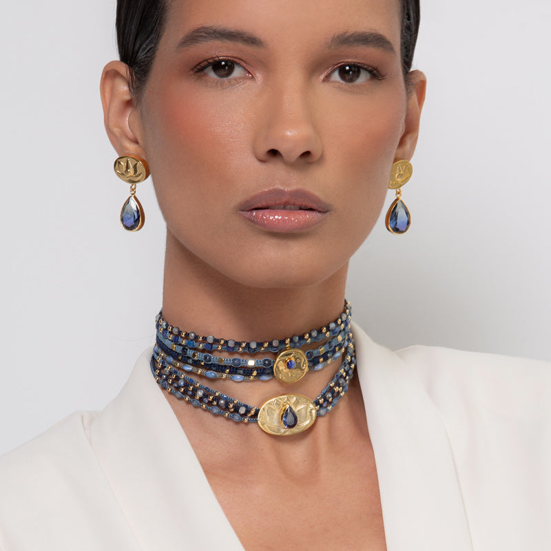 Blue Lotus Flower Drop Earrings