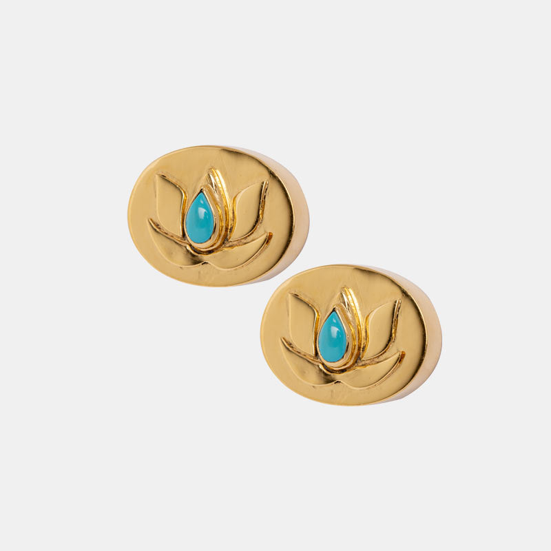 Blue Lotus Flower Stud Earrings
