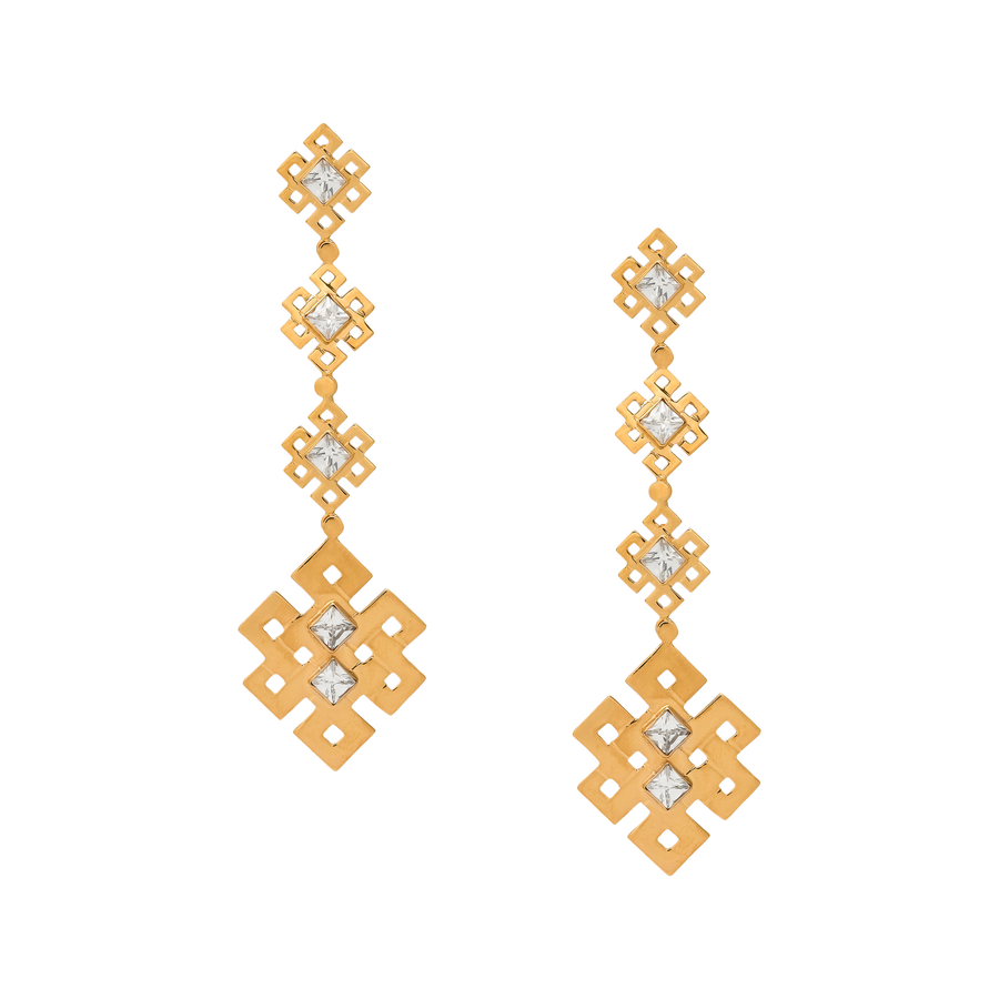 Maxi Endless Knot Triple Earrings W/Stone